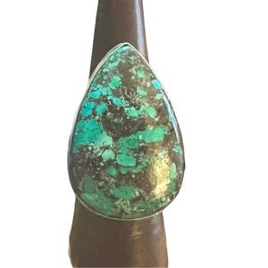 Y2K Lime Green Turquoise Sterling Silver Ring, Boho Statement Stone Ring, Size 6